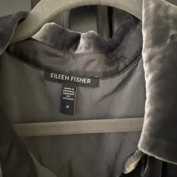 Eileen Fisher Velvet Button Up Shirt Graphite 1X Silk Blend Oversized - Picture 6 of 11